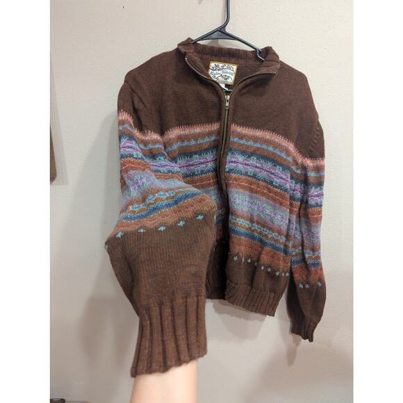 Vintage metal zip front brown earth tone cardigan by Heirloom Collectables, L - Picture 4 of 9